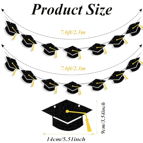 Image of Graduation Decorations Class of 2026 Black Grad Banner Glitter Pre-strung Graduation Cap Banner for 2026 Congrats Grad Decor Party Supplies