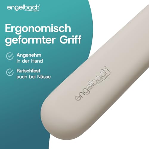Engelbach® Duschabzieher - streifenfreies Abziehen ohne Quietschen – ergonomischer Abzieher Dusche mit rutschfestem Griff - Fensterabzieher, Inkl. 2 Halterungen, 28cm, Beige