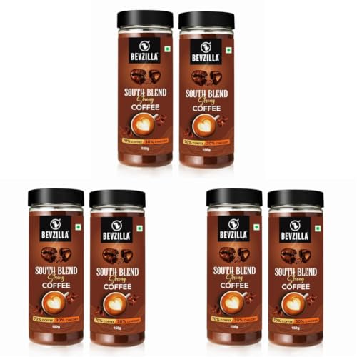 Image of Bevzilla Instant Filter Coffee Powder - South Blend | 70% Coffee, 30% Chicory | Extra Strong | 300g (150g x 2) | Bold Taste | Quick Preparation (Pack of 3)