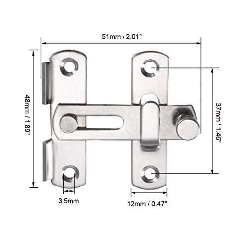 sourcing map 2 Stück Klapptürriegel 201 Edelstahl 51x48mm Torriegel Riegel Haspe Schiebeschloss, silberfarben