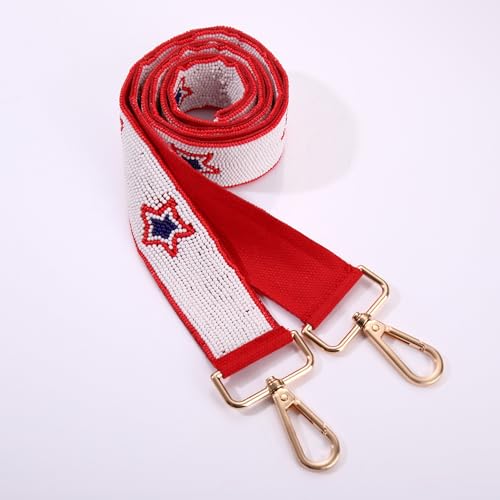 Image of 4th of July Purse Strap Red White Blue Beaded USA Star Purse Strap Replacement American Independence Day Outfits