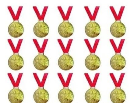 swastik enterprises winner medals for events, sports & parties – gold ls with ribbon – ideal for school competitions (pack of 15)