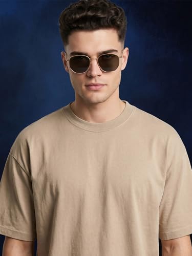 Image of Veirdo Oversized Baggy Fit Drop Shoulder Half Sleeves Round Neck Solid Pure 100% Cotton T-Shirt for Men (Available in White, Black, Mustard, Maroon, Green, Lilac, Navy, Red Color)