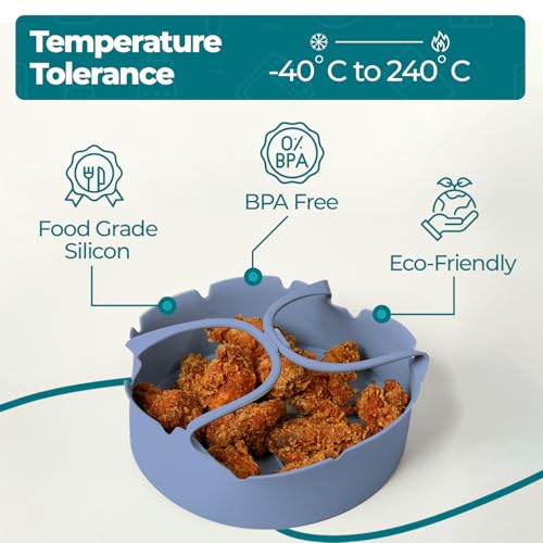 Image of Silicone Air Fryer Liners /Trays /Pots - BPA-Free, Food-Grade Accessories for Air Fryers & Microwave Ovens - Reusable, Eco-Friendly Replacement for Parchment Paper - 1L & 2L Combo (Blue Grey)