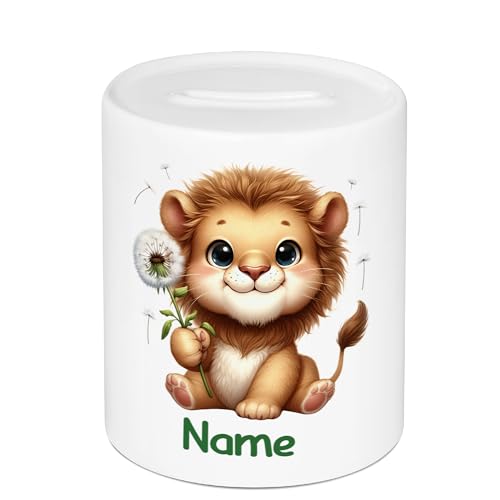 GRAZDesign Tirelire pour enfant avec nom, personnalisable, motif lion pour garçon et fille, cadeau en argent