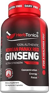 Herbtonics High Strength Ginseng Korean Red Panax Extract - Performance Support for Men & Women - Energy Supplement Pills - 120 Vegan Capsules (1 Pack)