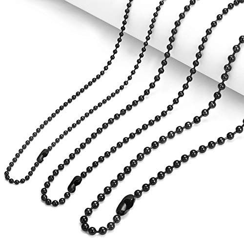 Fosir 2.4-4Mm Stainless Steel Mens Womens Black Ball Chain Necklace,18-30 Inch,3Pcs A Set #TOP2