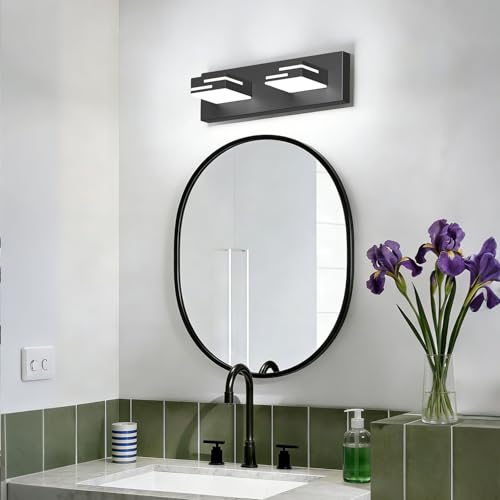 Image of LED Modern Bathroom Vanity Light Fixtures, Dimmable Matte Black Vanity Lights for Bathroom Lighting Fixtures Over Mirror, with 360 Rotatable Acrylic Heads 2-Light 16-inch (Cool White 6000K)
