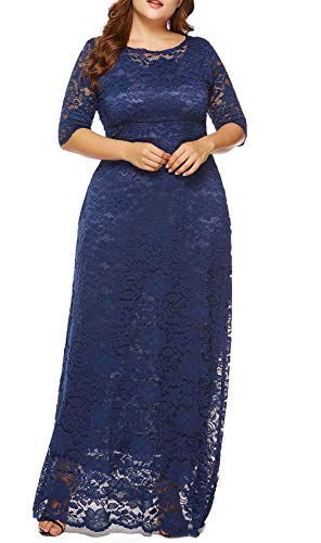 Image of Eternatastic Women's Floral Lace 2 /3 Sleeves Maxi Dress Plus Size Evening Party Dresses