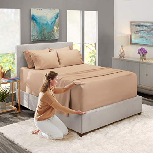 Image of Hearth & Harbor Luxury Soft 6 Piece Bed Sheet Set Extra Deep Pocket Fitted Sheets Fits Mattress up to 21 inch, Double Brushed Bedding, Queen, Taupe