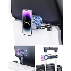 PROfezzion Airplane Travel Essentials Magnetic Phone Holder for MagSafe, iPhone 15, 14, 13, 12 & All Phones, Handsfree Phone Mount for Seat Tray Table, Pocket Size Must Have Accessories for Flying