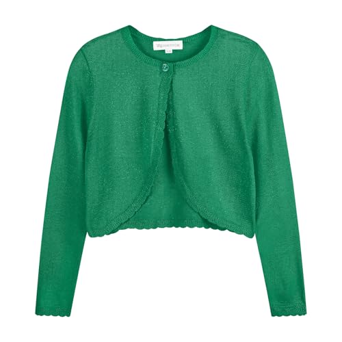 Image of Girls Cardigan Bolero Ruffle Open Front Button Cover-Up 3-12Y | Soft Cotton Blend Knit Long Sleeve Classic Crew Neck Breathable Durable No Shedding School Uniform Casual Outdoor Play Black