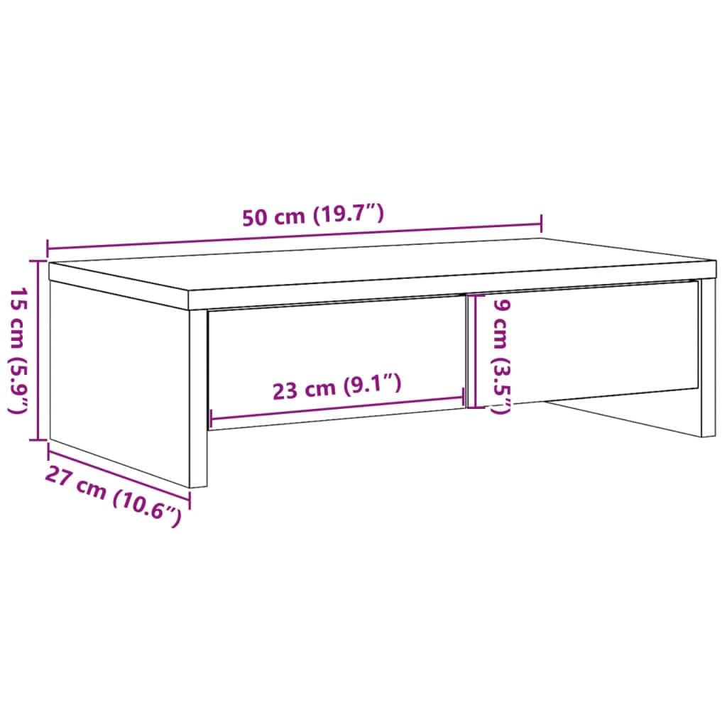 Supporto per monitor con cassetti in rovere affumicato, 50 x 27 x 15 cm, regolabile in altezza, ergonomico, per casa, ufficio, gaming, laptop, PC, notebook, scrivania da terra, porta cavi