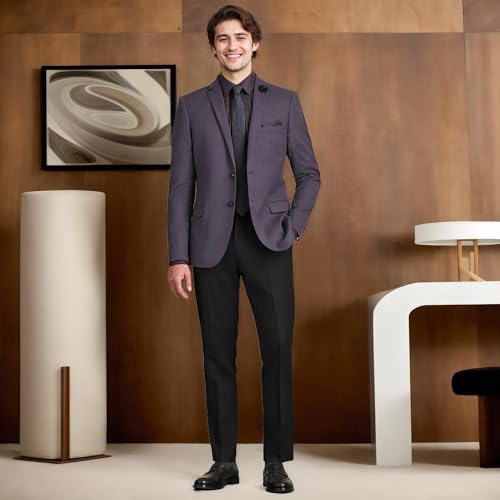 Men's Classic Fit Flat Front Dress Pants Expandable Waist Wrinkle Free Suit Pants for Men2