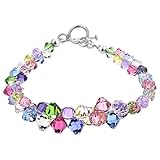 Gem Avenue .925 Silver 7.5 Inch Bracelet with Cluster Style Bicone Austrian Crystals Multicolor