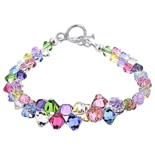 Gem Avenue .925 Silver 7.5 Inch Bracelet with Cluster Style Bicone Austrian Crystals Multicolor