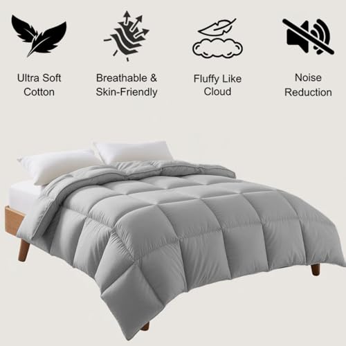 Image of Queen Size Comforter Set - All Season Down Alternative Bedding Comforter Set - Quilted Duvet Insert with Corner Tabs - Box Stitched Blanket - Breathable, Soft - Silver Grey
