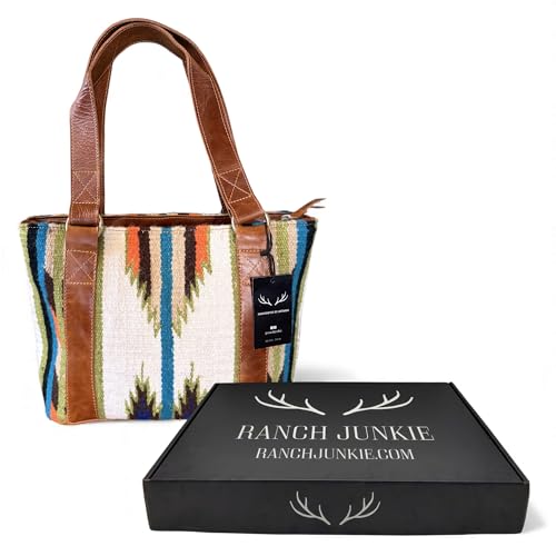 Bolso tote boho occidental de cuero y lana tejida miniatura 6