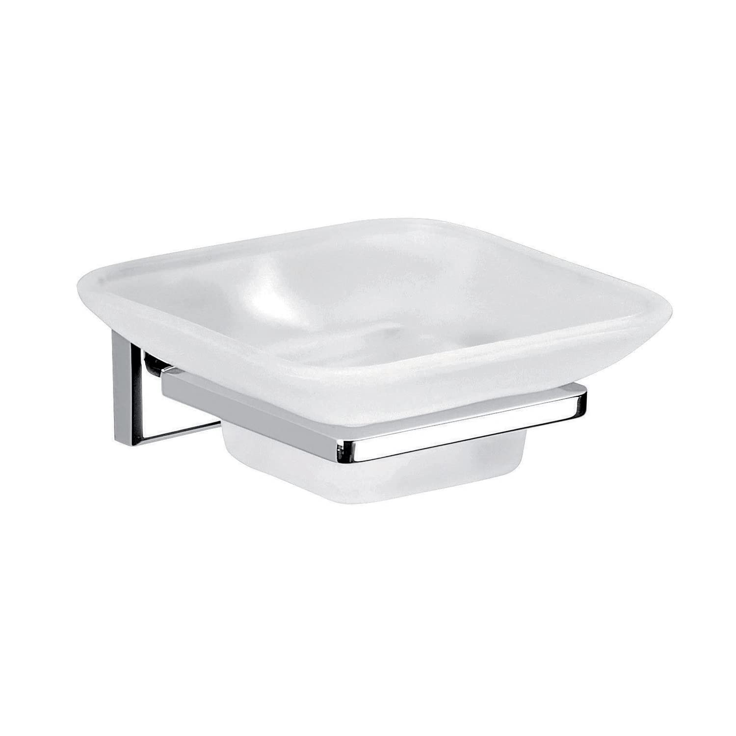 GEDY | Colorado Soap Dish, Soap Dish in Stainless Steel, Cromall and Satin Glass, Fixable with Screws or Glue, Weight Supported 7 kg, Chrome, 5 x 10 x 12.5 cm