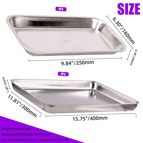 Image of Swpeet 2Pcs 11.81'' x 15.75'' and 6.3 inch x 9.84 inch Stainless Steel Surgical Tray Assortment Kit, Metal Instrument Tray Dental Procedure Lab Instruments for Medical Instruments, Tattoo, Flat Bottom Tray