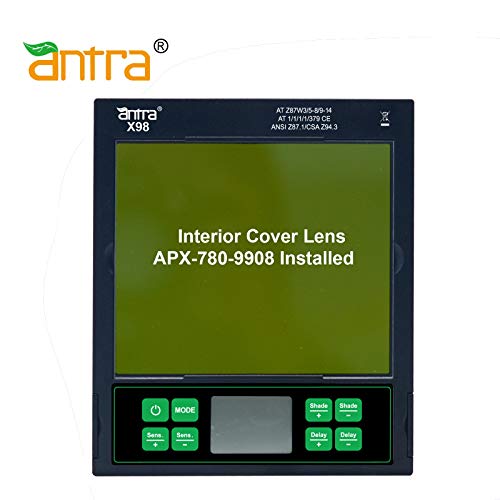Antra X98 Auto Darkening Welding Lens Viewing Size 3.86X3.23" Highest Shade 14 Top Optical Class 1/1/1/1 Shade Range 3/5-9/9-14 Great For Tig, Mig/Mag Mma Plasma, Grinding Solar-Lithium Dual Power #TOP2