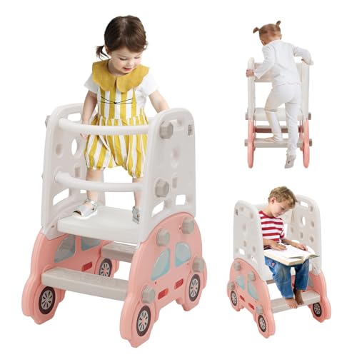 Torre de Aprendizaje Montessori, Ayudante de Cocina Infantil, Torre de Aprendizaje con Protección Antivuelco, para Niños a Partir de 1 Año, Adecuada para Mesa de Cocina o Baño
