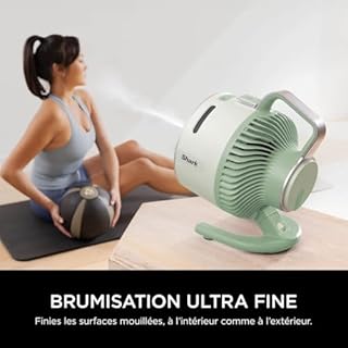 Shark FlexBreeze HydroGo, ventilateur brumisateur portable, rafraîchisseur d'air silencieux intérieur/extérieur, discret et durable, avec/sans fil, léger, 5 réglages de vitesse, Menthe FA050EUGN