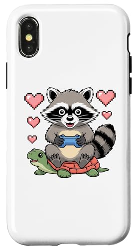 Kawaii Gaming Animal Graphic Turtle Cute Raccoon Gamer �X�}�z�P�[�X iPhone X/XS �p
