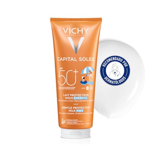 Vichy Leche Protectora Solar, SPF50, Para Niños, Protección contra los Rayos UV, Resistente al Agua, Adecuada para Rostro y Cuerpo, Capital Soleil