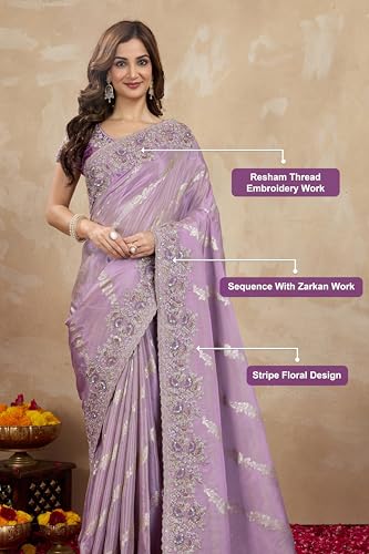 Image of TRENDMALLS Women's Jacquard Silk Embroidery Sequence Work Saree with Unstitched Blouse Piece