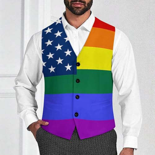 Rainbow LGBTQ Flag Trendy Vest Suit for Men V Neck Formal Dress Waistcoat Vests Business Slim Fit4