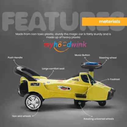 Image of myhoodwink Baby Magic Car for Kids, Ride-on Baby Car, Kids Push Car, Swing Car |Comfortable Seats Durable Ridor Ride on Toy Car for Kids, Twister Ride on, Magic Toy Car, Push Rider, Age 2+ (Yellow)