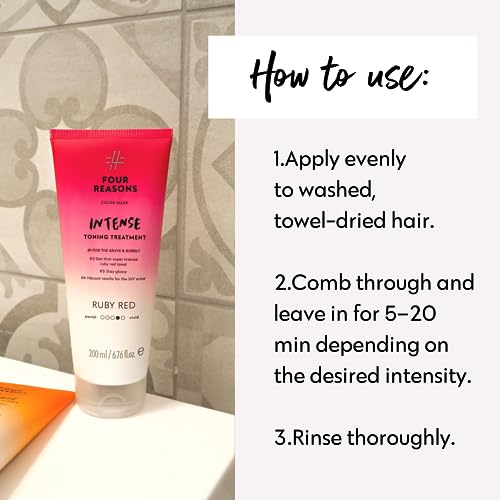 Image of FOUR REASONS Color Mask INTENSE Ruby Red (27 shades) - Semi Permanent Red Hair Dye for Lightened and Colored Hair, - Intensive Toning Treatment, 100% Vegan Conditioner - Cruelty Free, 6.76 fl oz
