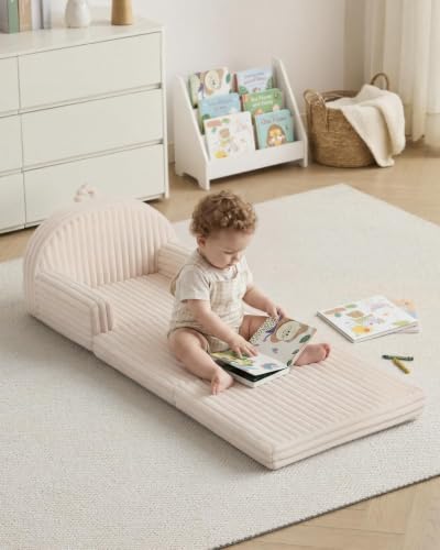 Image of Blissful Diary Kids Couch, 2-in-1 Kids Chair & Sofa for Sitting and Play, Kids Couch for Playroom, Gift for Girls Boys, Cream White