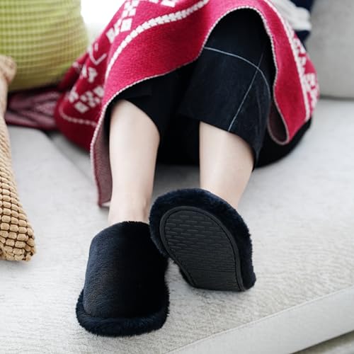 Image of Crazy Lady Women's Fuzzy House Memory Foam Slippers Fluffy Furry Fur Slippers Scuff Outdoor Indoor Warm Cozy Plush Bedroom Shoes Soft Flat Comfy Anti-Slip(Black36)