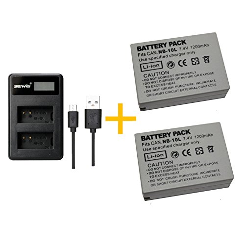 2 Piezas 1200 mAh NB-10L NB10L Batería con Cargador de batería para Canon NB-10L NB10L NB10L SX40HS SX50HS SX60HS SX40 SX50 SX60 HS Cámara (2 pcs Battery with Charger)