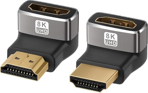 Adaptador HDMI 8K 2 unidades Ultra HD Bidireccional 90° y 270° Ángulo HDMI Conector a Hembra 8K @60Hz 4K @120Hz 2.1 Ángulo Adaptador HDR VRR Dolby eARC 3D 48Gbps para PS5, Xbox, TV, PC, proyector