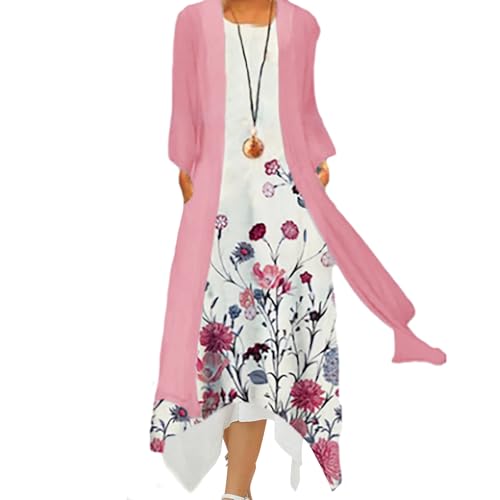 Honwenle Women's Linen Dress 2 Piece Outfit Floral Sleeveless Loose