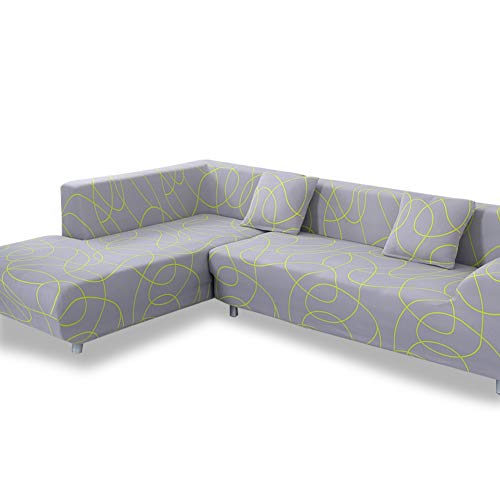 HOTNIU 2 Piezas Funda Elástica para Sofá Chaise Longue Funda Estampada de Sofá Seccional Decorativa Funda sofá rinconera Cubierta Antideslizante para Sofá (Forma L 3+3, Patrón-XXGD)