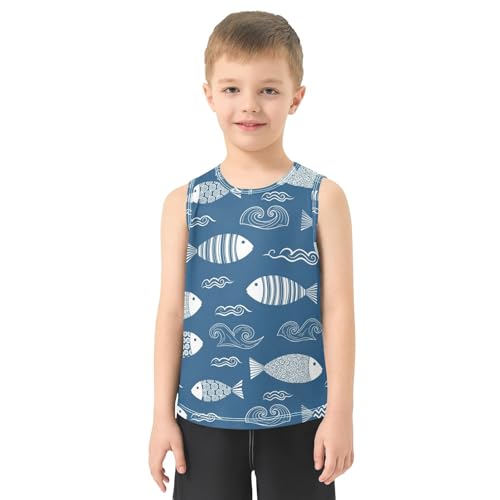 J JOYSAY Fish Wave Blue Boys Tank Top Sleeveless Muscle Shirts Quick Dry Sport Active Workout Kids T-Shirts 3-15T2