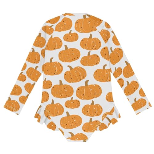 CaTaKu Girls One Piece Swimsuit Cute Pumpkin Toddler Bathing Suit Long Sleeve UPF 50+ Rash Guard Swimwear 3-12Y2