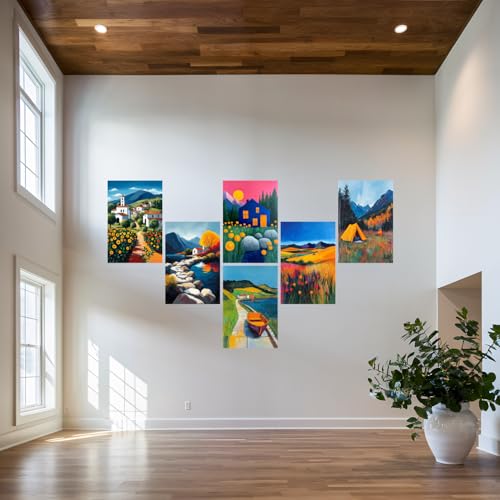 Image of SiddArtify Landscape Wall Art Poster Print Set - Colorful Impressionist Art for Living Room Bedroom Office - 12x18 inch Sticker Pack of 6