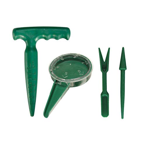 WopenJucy 4-Pack Mini Garden Hand Tool Plant Sets - Seed Sower, Pistol Grip Dibber, Transplanter and Widger
