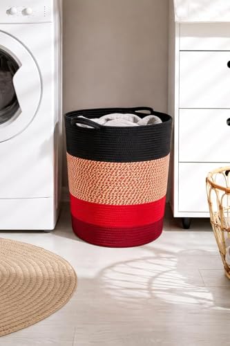 Image of SLAPPY Laundry Basket Large Hamper, Woven Baskets for Storage, 17.8 inch x 15.8 inch x 13.8 inch, Wicker Laundry Baskets for Living Room, Dirty Clothes Basket, Baby Hamper for Nursery, Black & RAINREDY (Modern)
