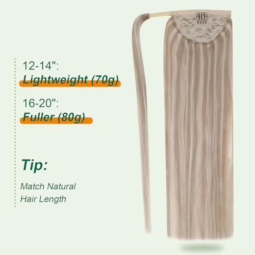 Image of Easyouth Pony Tails Human Hair Dark Blonde Mixed Bleach Blonde Ponytail Extensions - 14Inch 70g Invisible Wrap Around Ponytail Extension