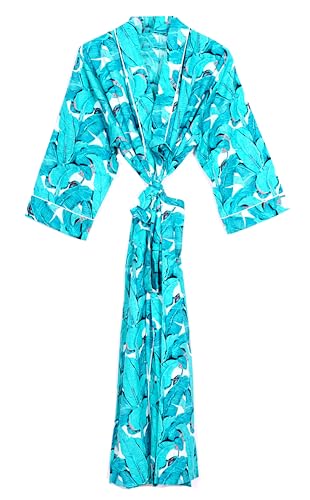 Image of Pure 100% Cotton Robe For Womens Bathrobe Dressing Gown Long sleepwear Free Size Kimono