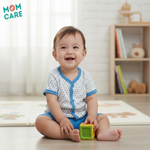 Image of MOM CARE Newborn Baby Gift Set (11 Pieces) | 100% Cotton Baby Clothing Set | 0-3 Months | Baby Shower & Welcome Gift Box Light Blue