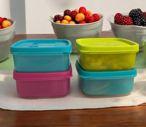 Image of C.S.M CSM Square Food Storage Containers, Set of 8 (330ml Each), Air Tight, BPA Free, Microwave Safe, Stackable, Multicolour Kitchen Organiser, Dishwasher Safe