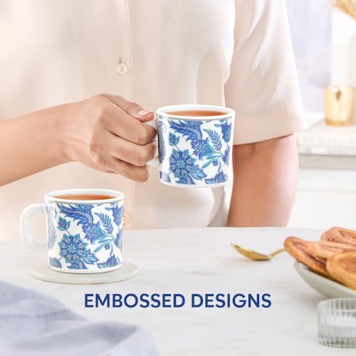 Image of Larah by BOROSIL 180ml x 6pc Opalware New Iris Tea /Coffee Mug Set, Microwave & Dishwasher Safe Embossed Design Crockery Set Ideal for Daily Use & Gifting