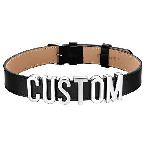 FOCALOOK Personalised Black Choker Collar Necklace Vintage Punk PU Leather Custom Name Choker for Women (Silver) Cover